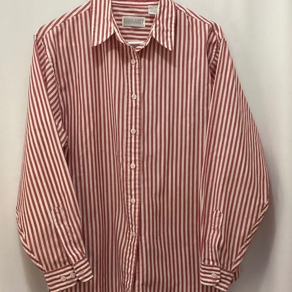 Land’s End - Size 10 - Red & White Striped Blouse - Cotton/Poly